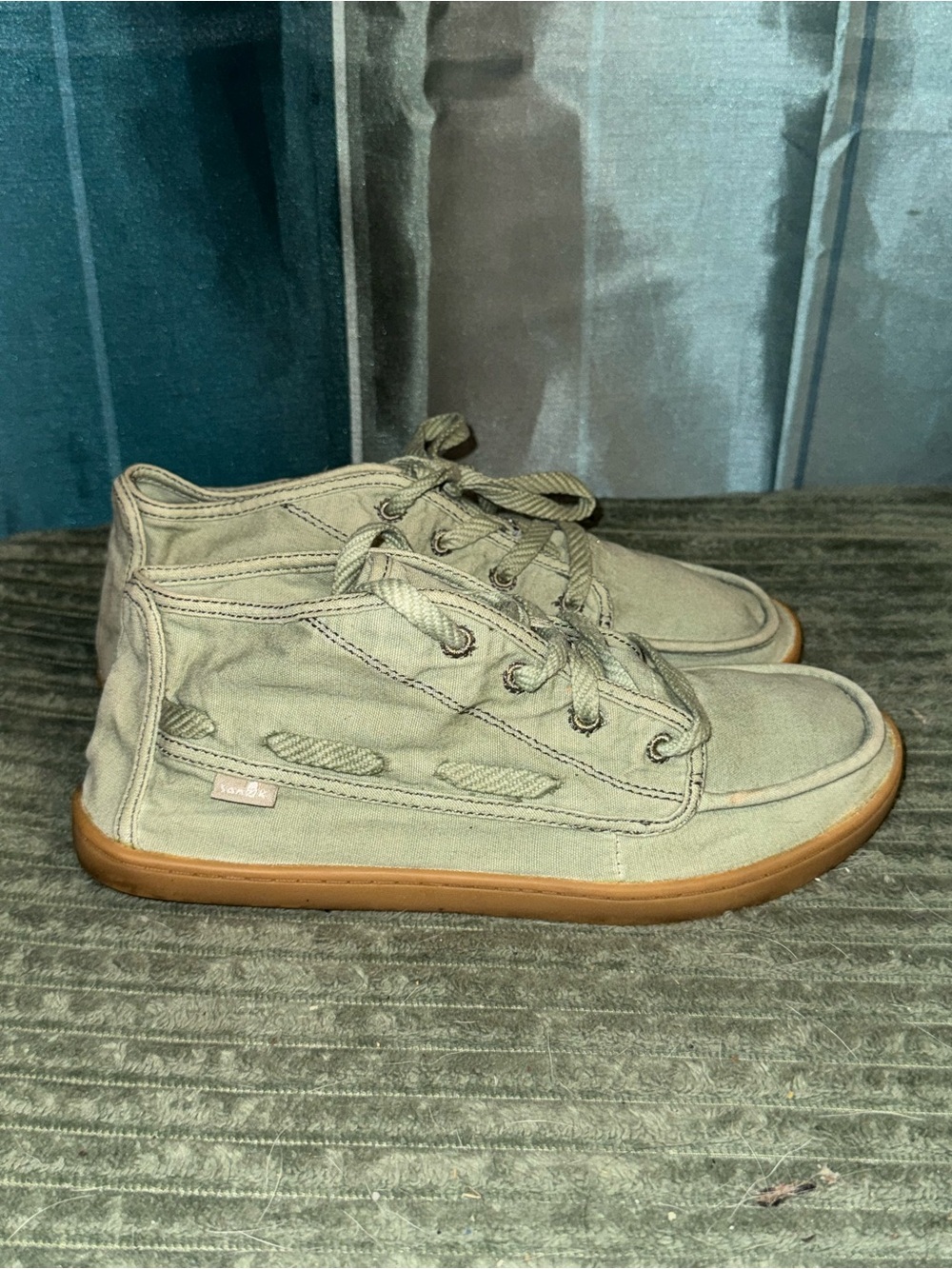 Sanuk Olive Green Canvas High-Top Sneakers with Gum Sole